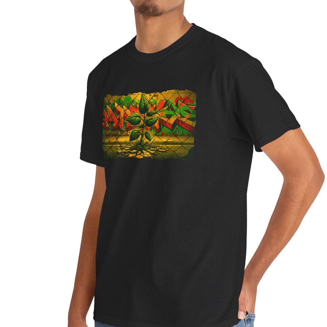 Graphic art skater t-shirt, nature survives, urban nature