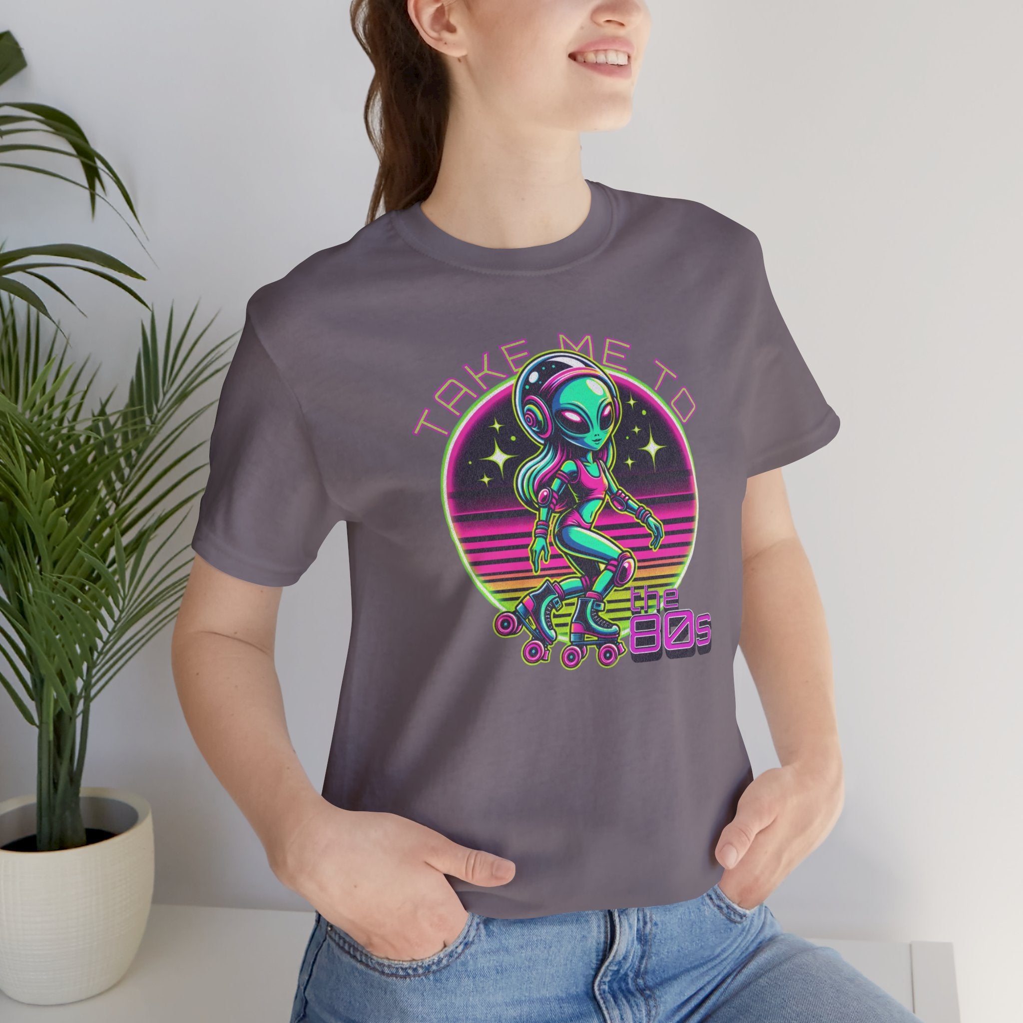 Alien 80s Roller Skate T-Shirt, Fun Graphic Tee, Eighties t-shirt, Retro Vibes, Skater Shirt, Alien Lover Top