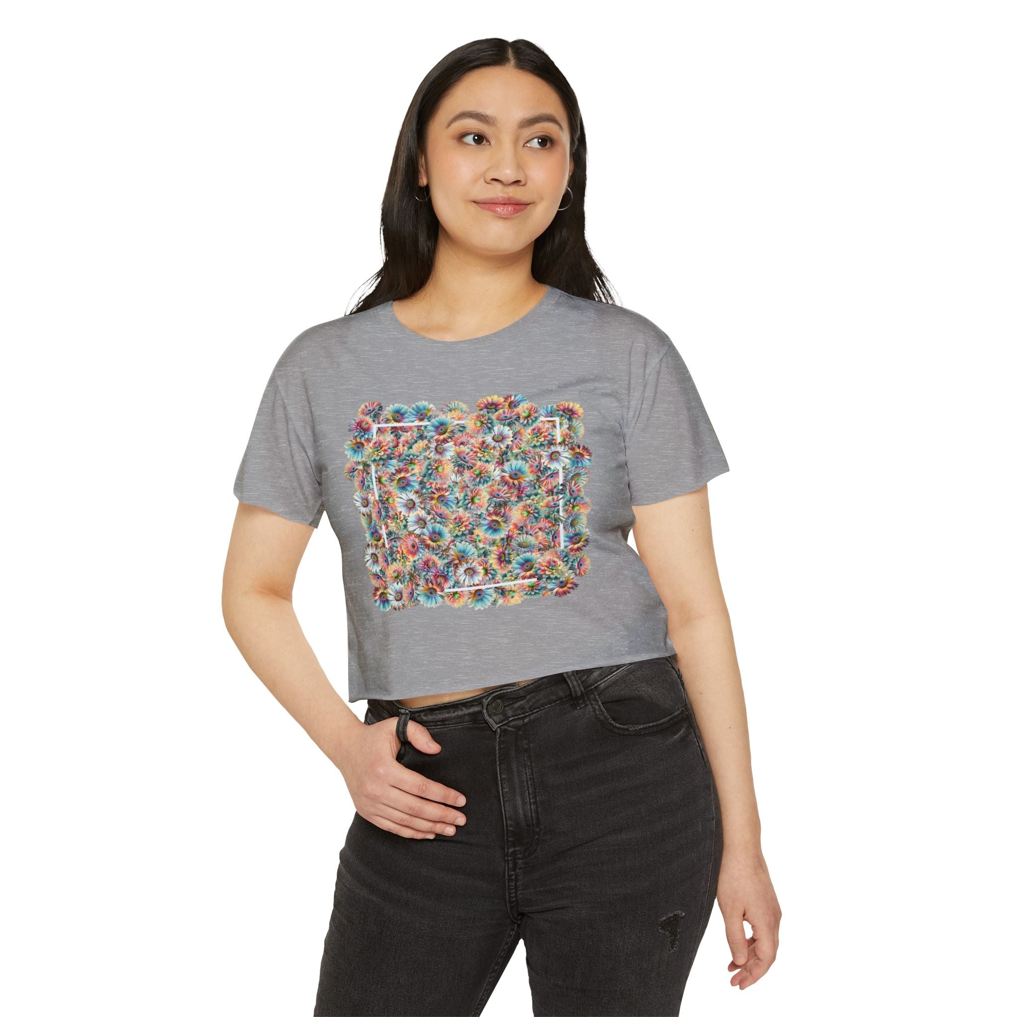 abstract shirt, flowers top, floral t-shirt, modern design shirt, flower graphic tee, cute cropped tee, crop top, daisy pattern