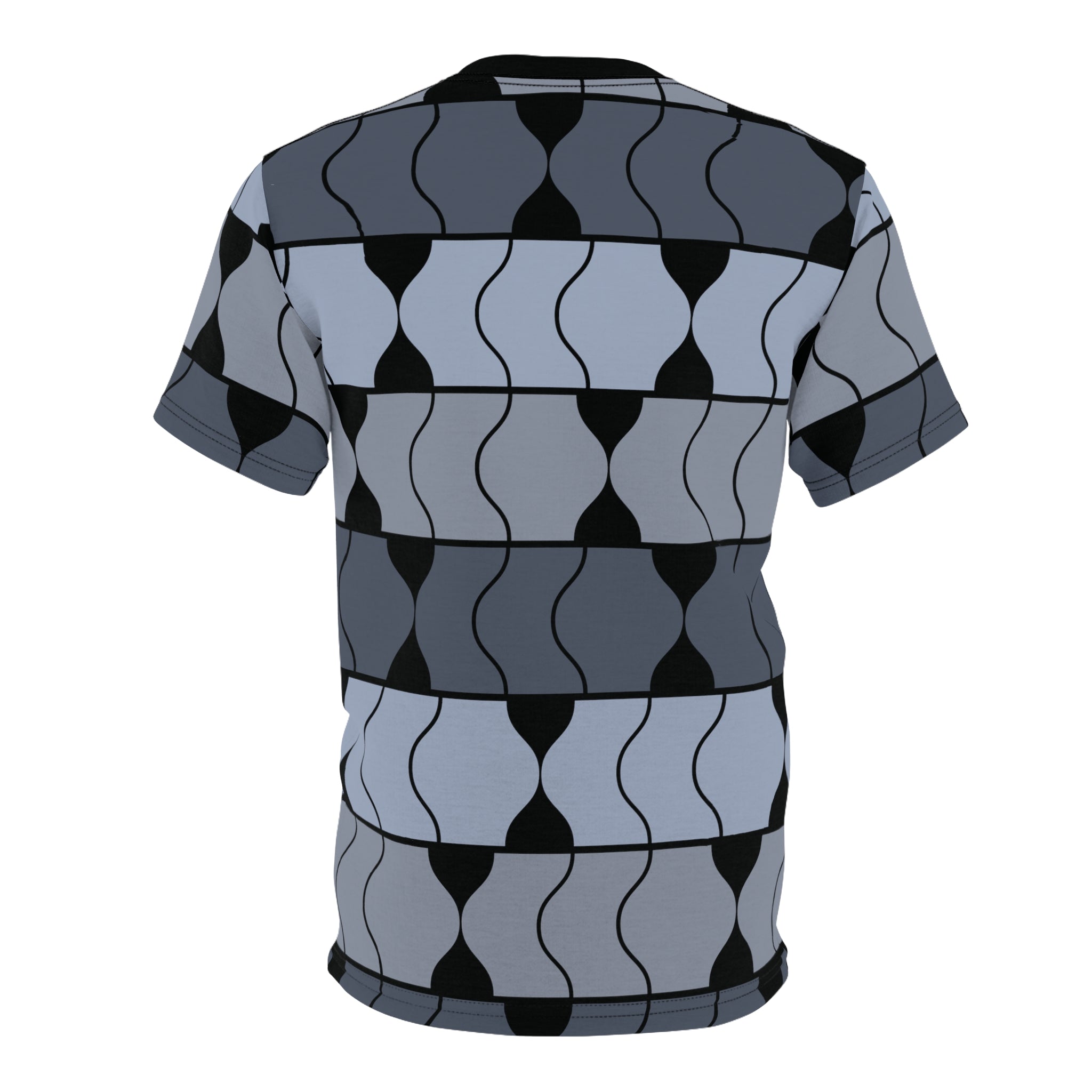 Bold All-Over Print T-Shirt in blue and gray waves - Stand Out in Style - Abstract Shirt, Artsy Tee, Geometric Top, Modern Art, Artistic Gift, Casual Streetwear, Aesthetic Clothing, Men's style