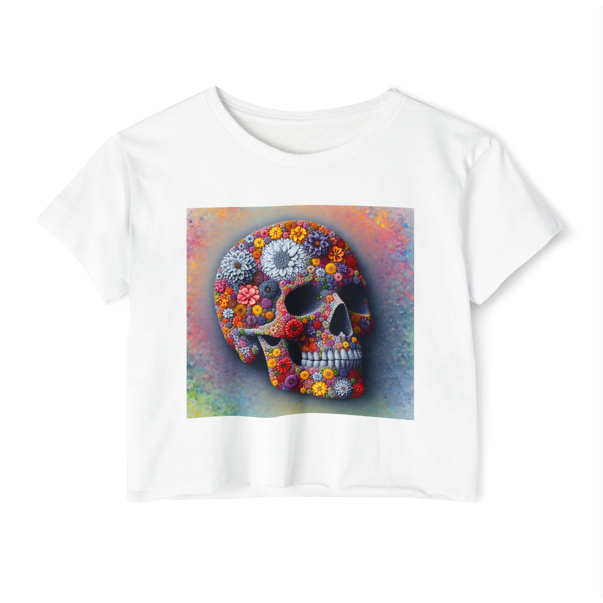 Flower Skull Abstract floral design - Colorful crop tee