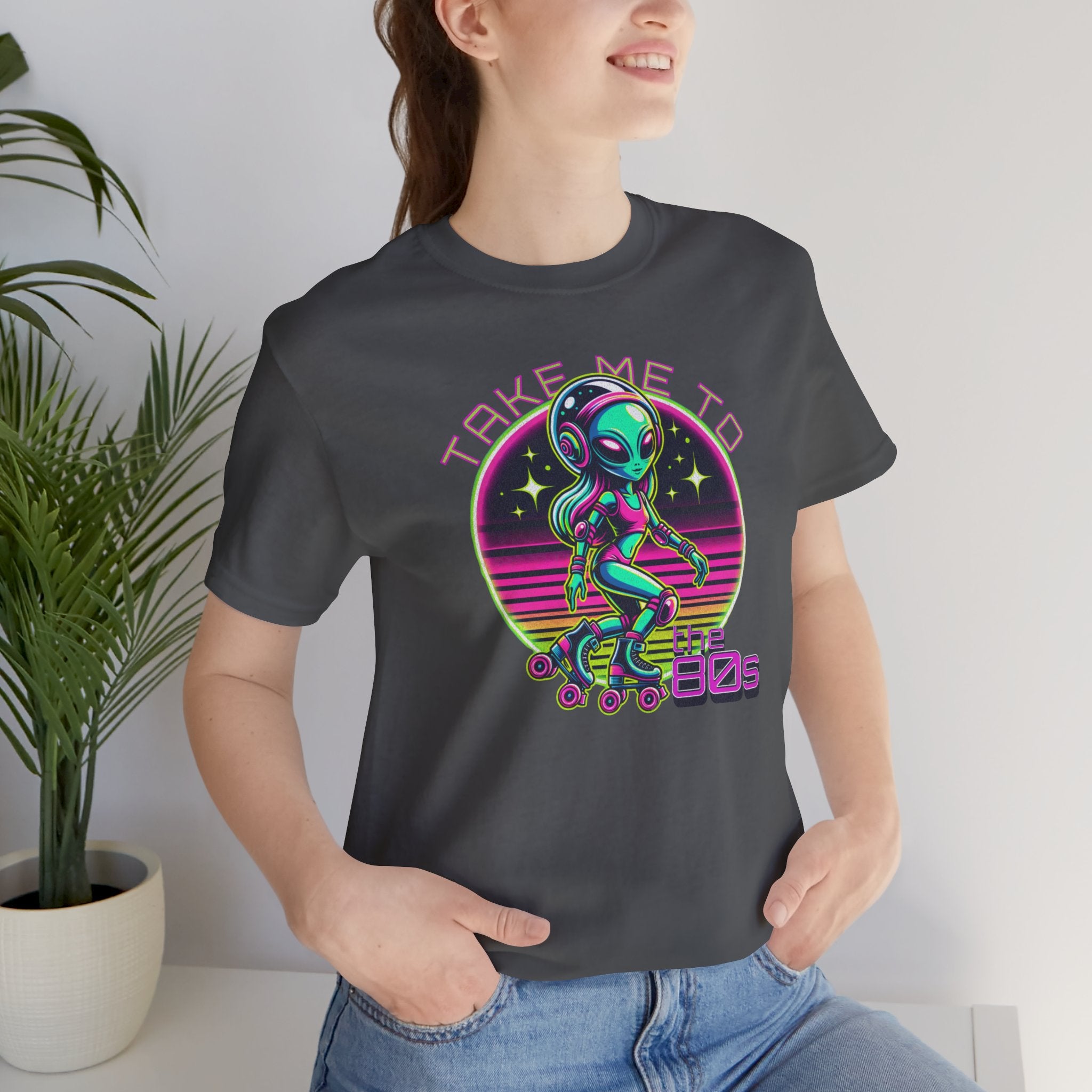 Alien 80s Roller Skate T-Shirt, Fun Graphic Tee, Eighties t-shirt, Retro Vibes, Skater Shirt, Alien Lover Top