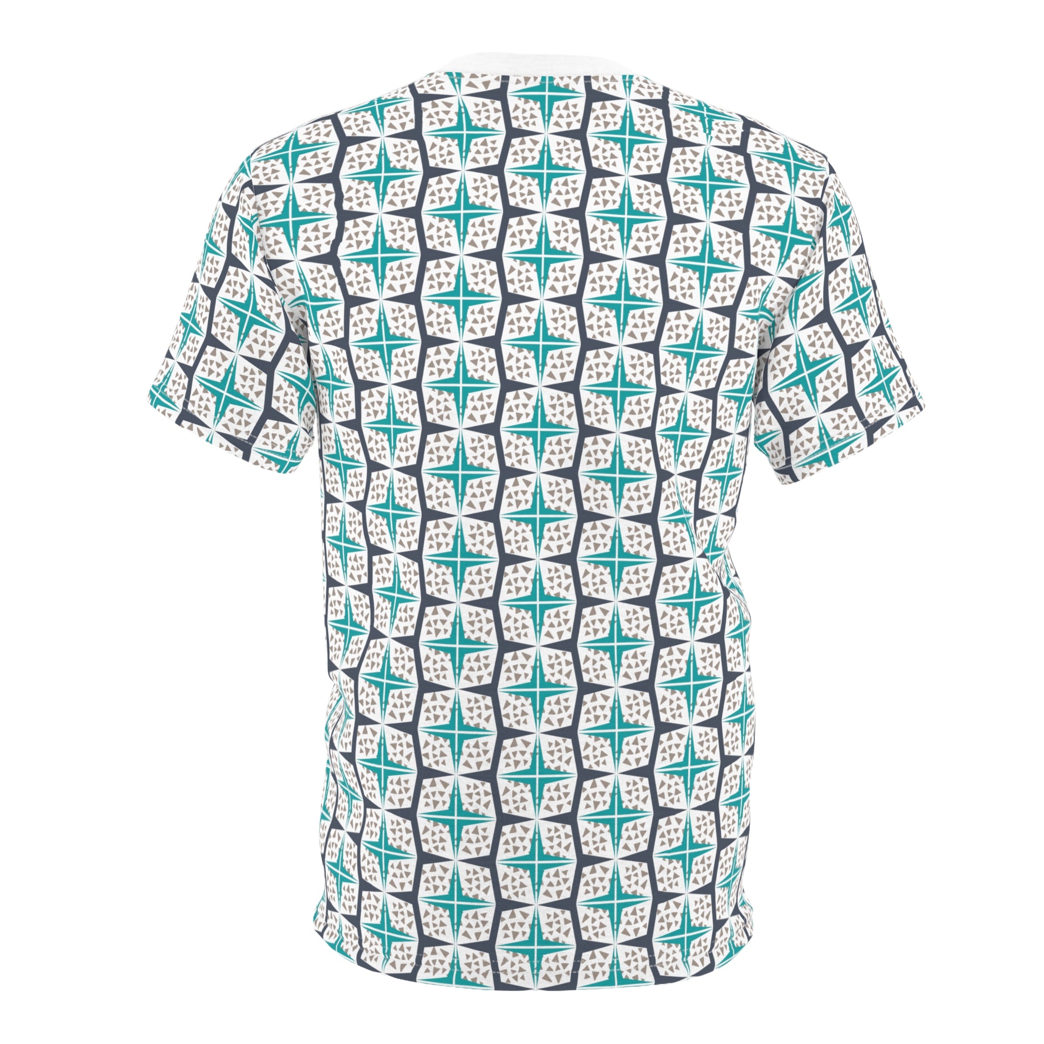 Mid-Century Modern All-Over Print T-Shirt teal and natural - Stand Out in Style - Abstract Shirt, Artsy Tee, Geometric Top, Modern Art, Artistic Gift, Casual Streetwear, Aesthetic Clothing, Men's style