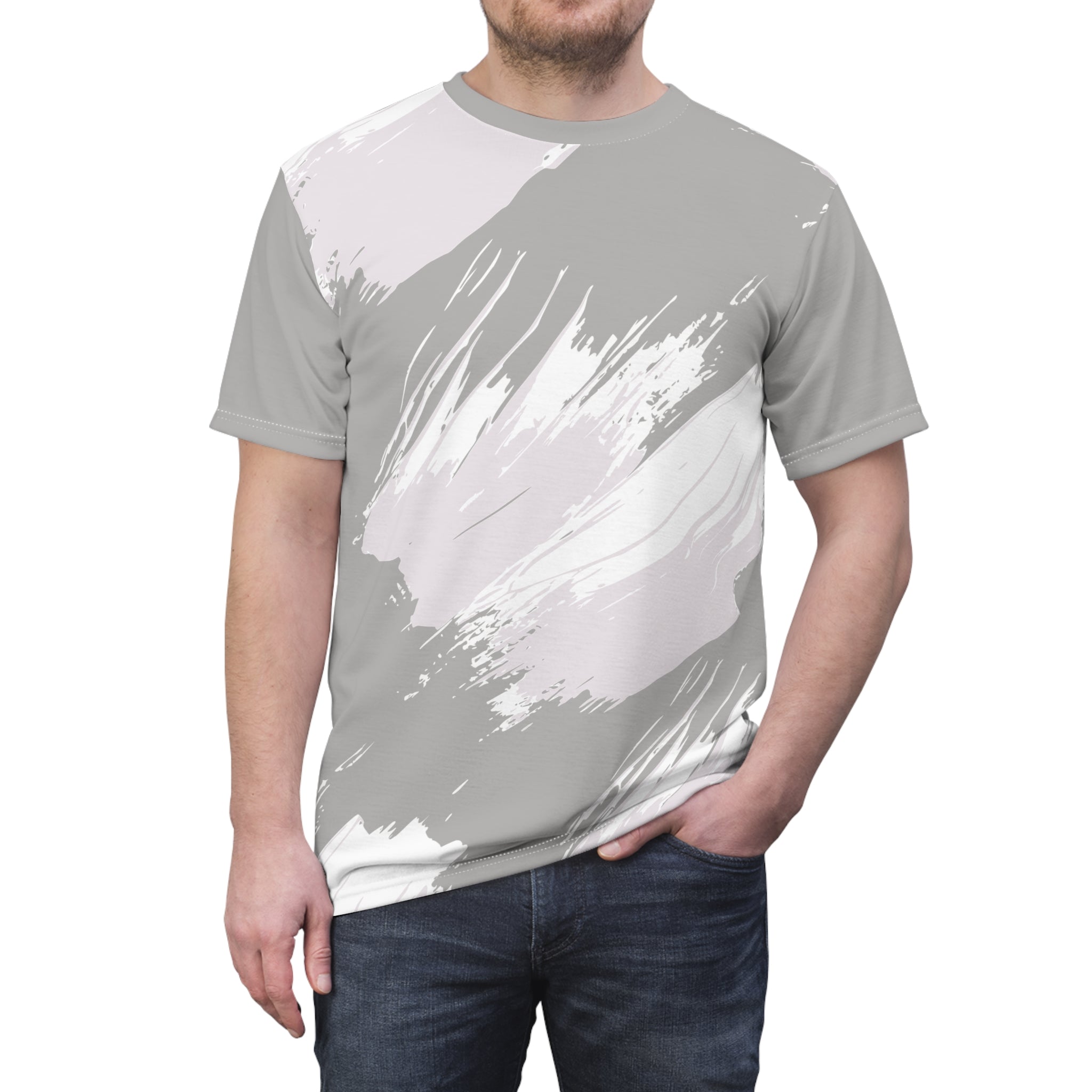 Modern All-Over Print T-Shirt in Sweeping Brush Strokes - Stand Out in Style - Abstract Shirt, Artsy Tee, Grunge art, Modern Art, Artistic Gift, Casual Streetwear, Aesthetic Clothing, Men's style