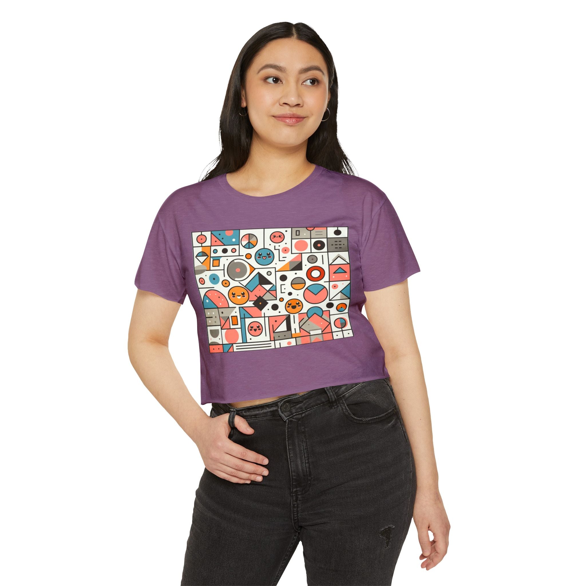 abstract shirt, smile t-shirt, modern design shirt, graphic tee, cute cropped tee, crop top, color block shirt, abstract art shirt