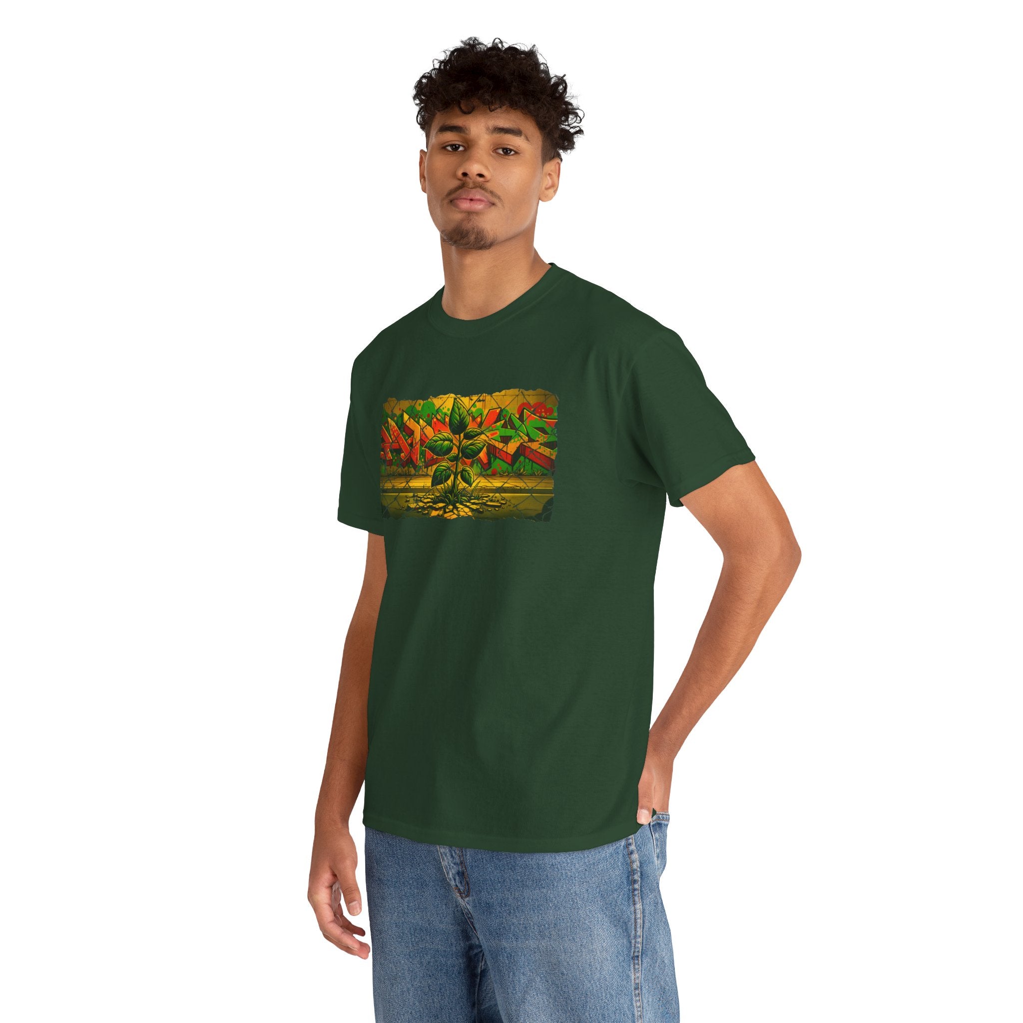 Graphic Art Skater Tee with Urban Nature and Graffiti Design