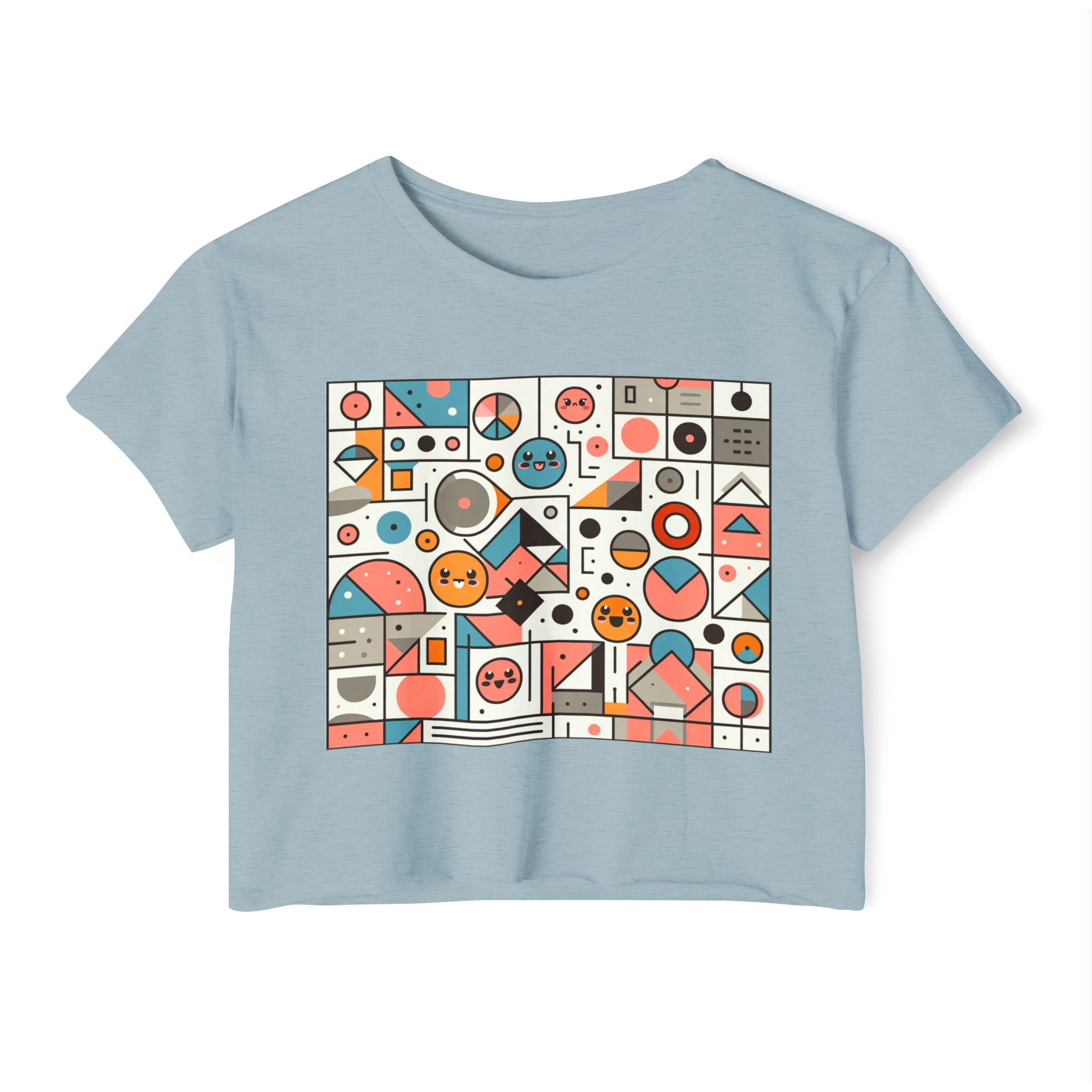 Smily face anime modern art design - Cute crop tee