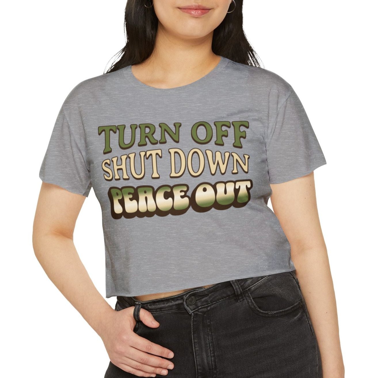 turn off, shut down, peace out, disconnect, unplug tshirt, cropped top, crop top, cropped tee, fun message, peace message t shirt