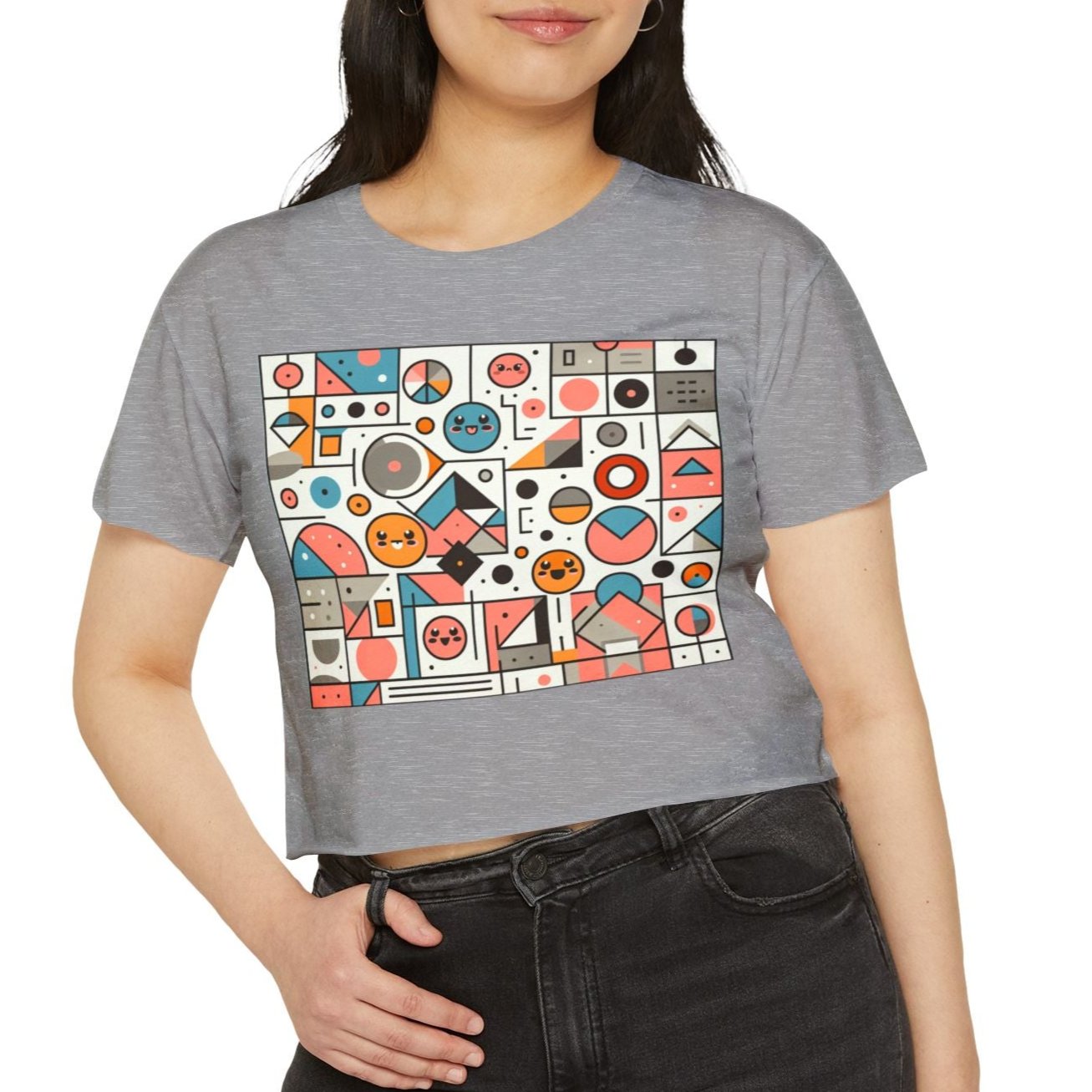 abstract shirt, smile t-shirt, modern design shirt, graphic tee, cute cropped tee, crop top, color block shirt, abstract art shirt