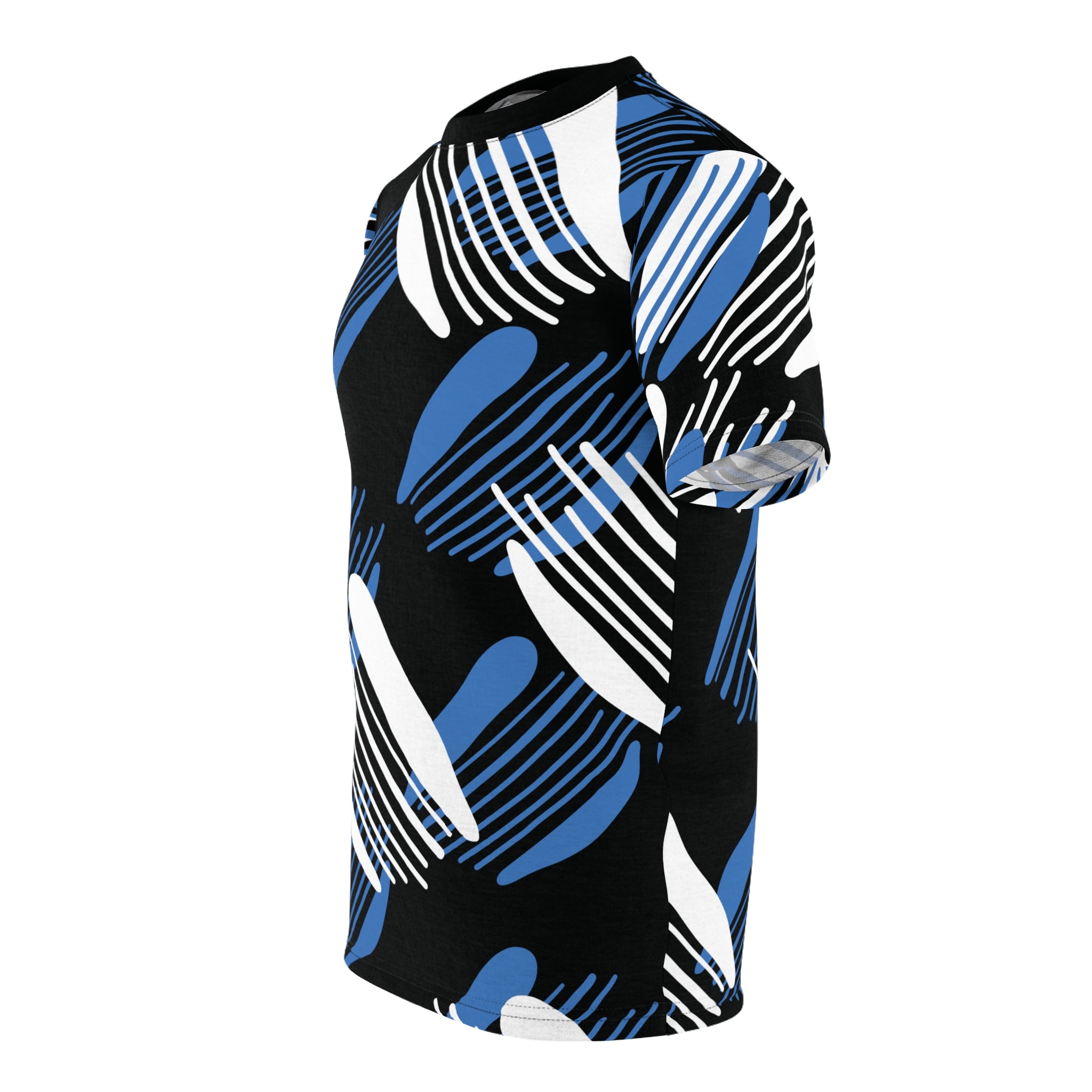 Bold Abstract Shapes All-Over Print T-Shirt in Black, Blue, White